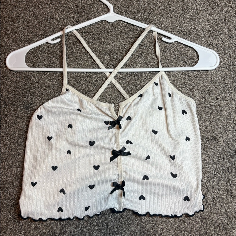 Women's Heart Patterned Cream Top (unworn)
